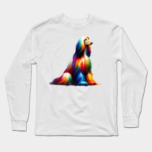 Vibrant Afghan Hound in Colorful Splashed Paint Long Sleeve T-Shirt